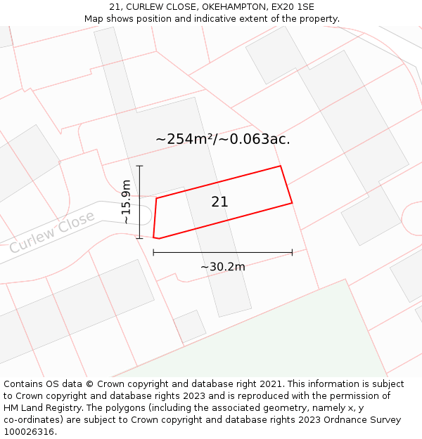21, CURLEW CLOSE, OKEHAMPTON, EX20 1SE: Plot and title map