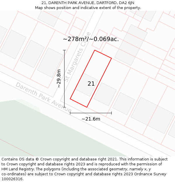 21, DARENTH PARK AVENUE, DARTFORD, DA2 6JN: Plot and title map