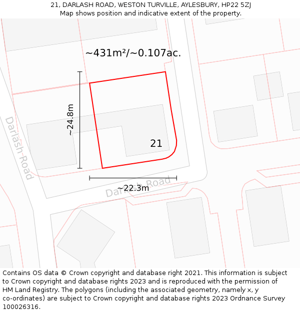 21, DARLASH ROAD, WESTON TURVILLE, AYLESBURY, HP22 5ZJ: Plot and title map