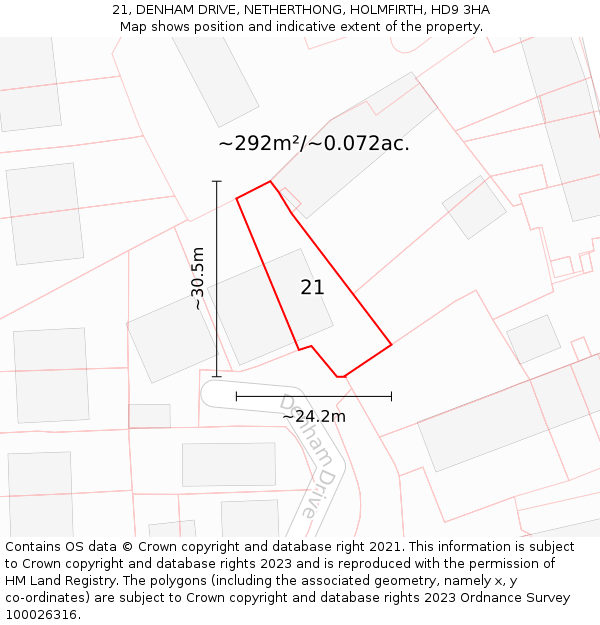 21, DENHAM DRIVE, NETHERTHONG, HOLMFIRTH, HD9 3HA: Plot and title map