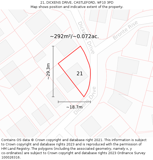 21, DICKENS DRIVE, CASTLEFORD, WF10 3PD: Plot and title map