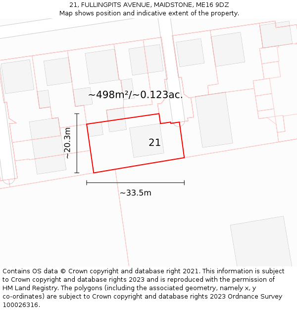 21, FULLINGPITS AVENUE, MAIDSTONE, ME16 9DZ: Plot and title map