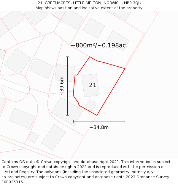 21, GREENACRES, LITTLE MELTON, NORWICH, NR9 3QU: Plot and title map