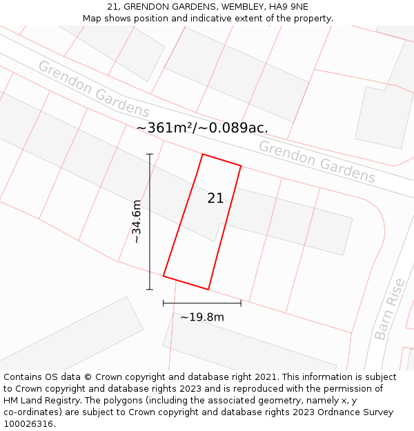 21, GRENDON GARDENS, WEMBLEY, HA9 9NE: Plot and title map