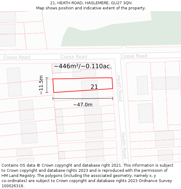 21, HEATH ROAD, HASLEMERE, GU27 3QN: Plot and title map