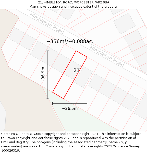 21, HIMBLETON ROAD, WORCESTER, WR2 6BA: Plot and title map