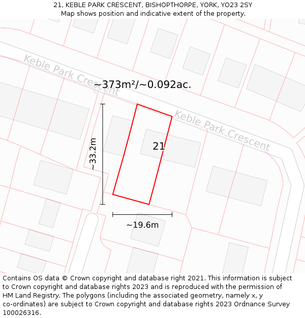 21, KEBLE PARK CRESCENT, BISHOPTHORPE, YORK, YO23 2SY: Plot and title map