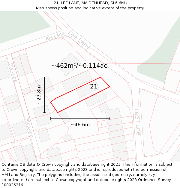 21, LEE LANE, MAIDENHEAD, SL6 6NU: Plot and title map