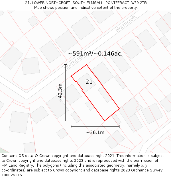 21, LOWER NORTHCROFT, SOUTH ELMSALL, PONTEFRACT, WF9 2TB: Plot and title map