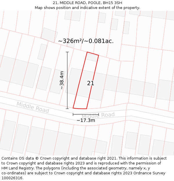 21, MIDDLE ROAD, POOLE, BH15 3SH: Plot and title map