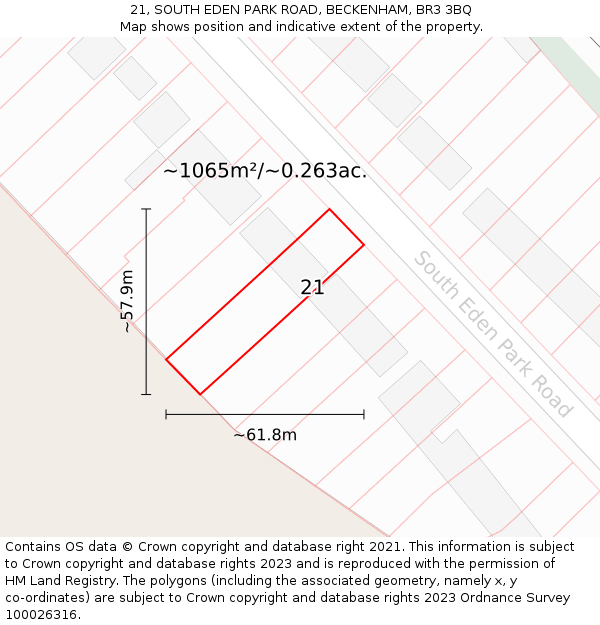 21, SOUTH EDEN PARK ROAD, BECKENHAM, BR3 3BQ: Plot and title map