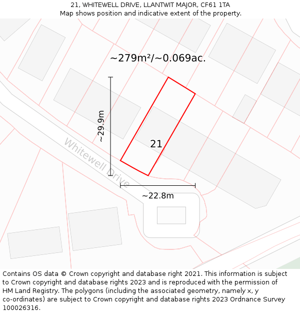 21, WHITEWELL DRIVE, LLANTWIT MAJOR, CF61 1TA: Plot and title map