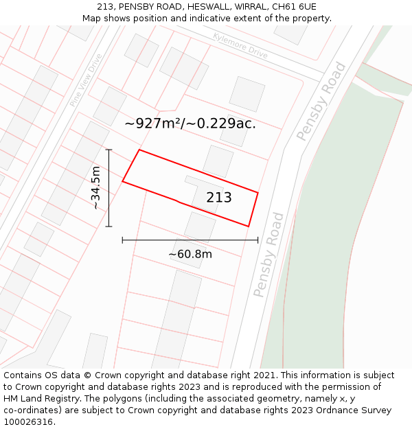 213, PENSBY ROAD, HESWALL, WIRRAL, CH61 6UE: Plot and title map