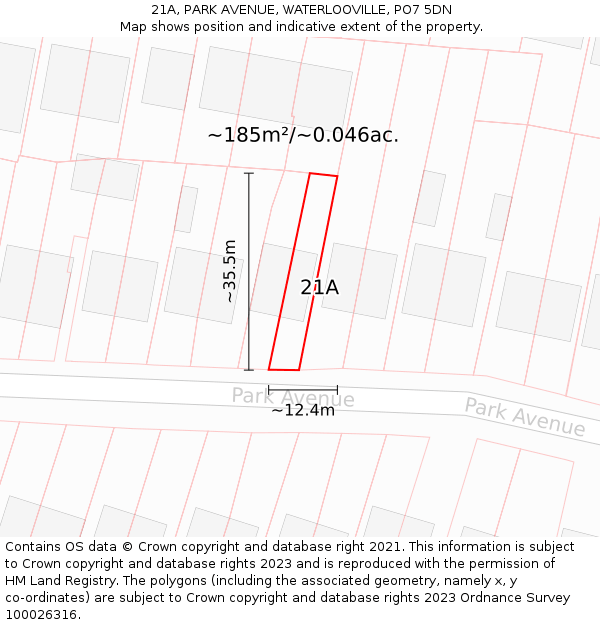 21A, PARK AVENUE, WATERLOOVILLE, PO7 5DN: Plot and title map