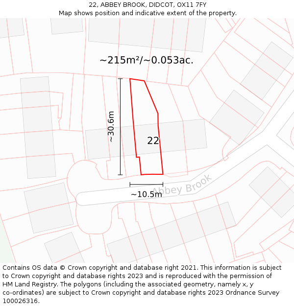 22, ABBEY BROOK, DIDCOT, OX11 7FY: Plot and title map