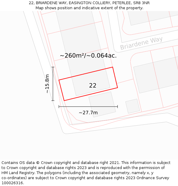 22, BRIARDENE WAY, EASINGTON COLLIERY, PETERLEE, SR8 3NR: Plot and title map