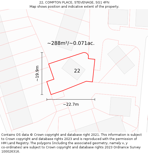 22, COMPTON PLACE, STEVENAGE, SG1 4FN: Plot and title map