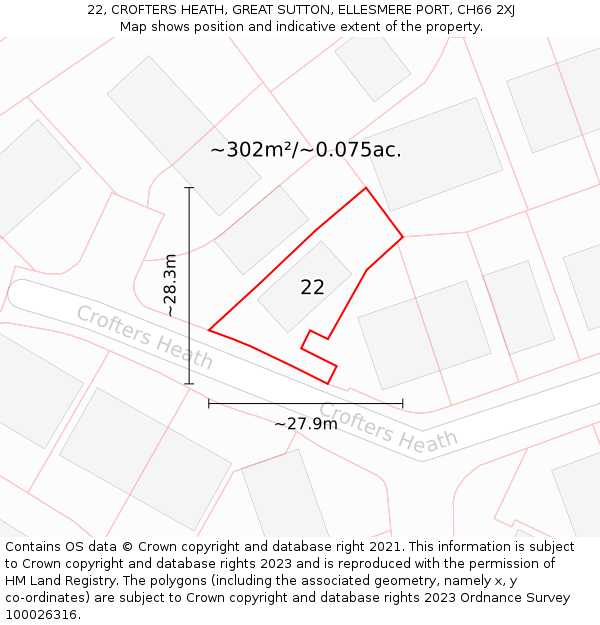 22, CROFTERS HEATH, GREAT SUTTON, ELLESMERE PORT, CH66 2XJ: Plot and title map