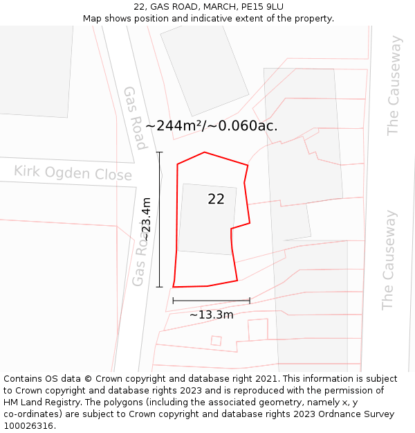 22, GAS ROAD, MARCH, PE15 9LU: Plot and title map