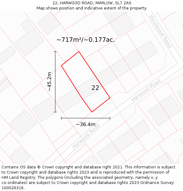 22, HARWOOD ROAD, MARLOW, SL7 2AS: Plot and title map