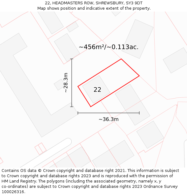 22, HEADMASTERS ROW, SHREWSBURY, SY3 9DT: Plot and title map