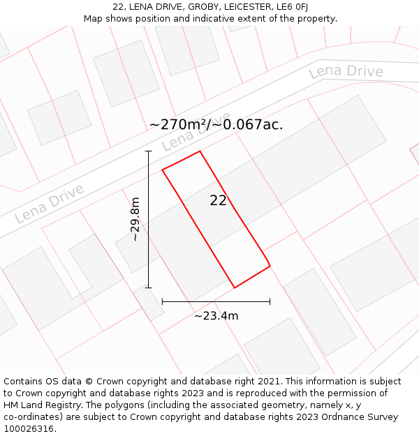 22, LENA DRIVE, GROBY, LEICESTER, LE6 0FJ: Plot and title map