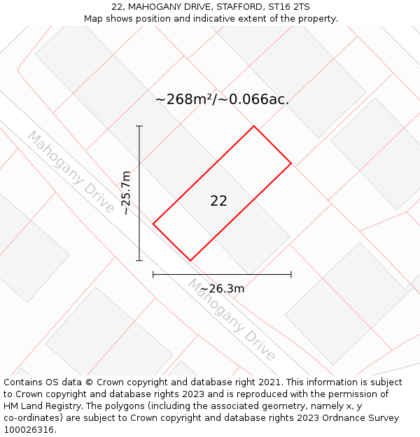 22, MAHOGANY DRIVE, STAFFORD, ST16 2TS: Plot and title map