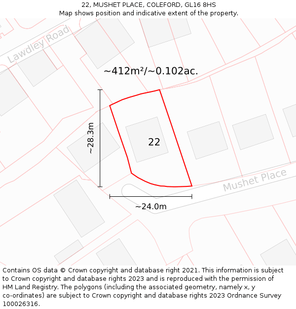 22, MUSHET PLACE, COLEFORD, GL16 8HS: Plot and title map