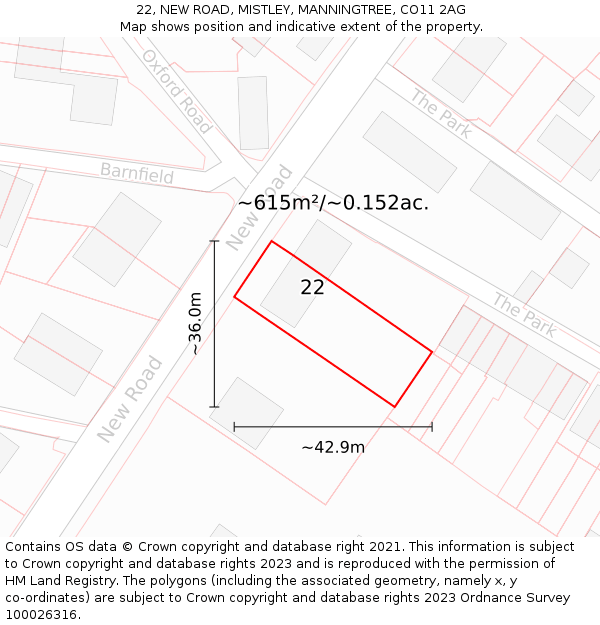 22, NEW ROAD, MISTLEY, MANNINGTREE, CO11 2AG: Plot and title map