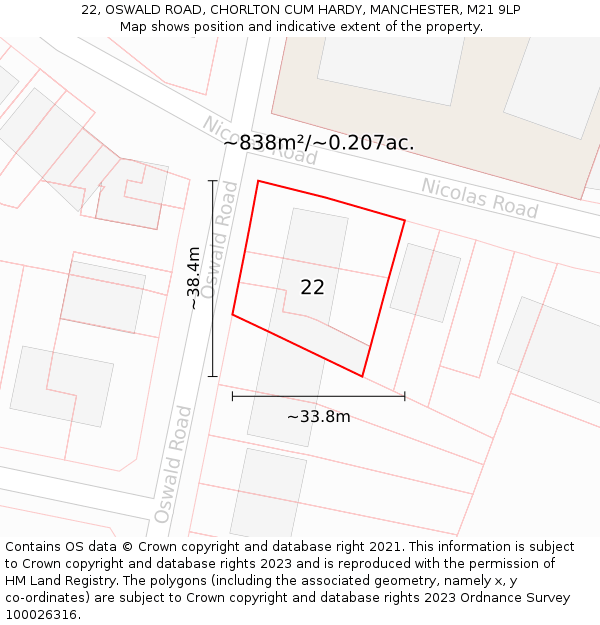 22, OSWALD ROAD, CHORLTON CUM HARDY, MANCHESTER, M21 9LP: Plot and title map