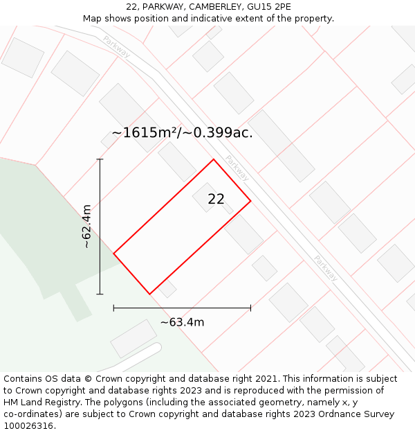 22, PARKWAY, CAMBERLEY, GU15 2PE: Plot and title map