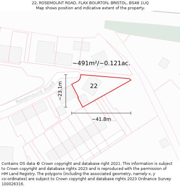 22, ROSEMOUNT ROAD, FLAX BOURTON, BRISTOL, BS48 1UQ: Plot and title map