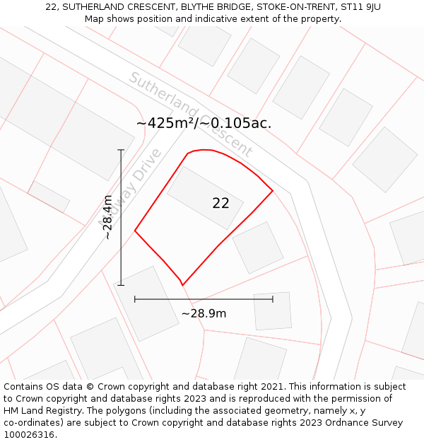 22, SUTHERLAND CRESCENT, BLYTHE BRIDGE, STOKE-ON-TRENT, ST11 9JU: Plot and title map
