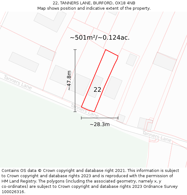 22, TANNERS LANE, BURFORD, OX18 4NB: Plot and title map