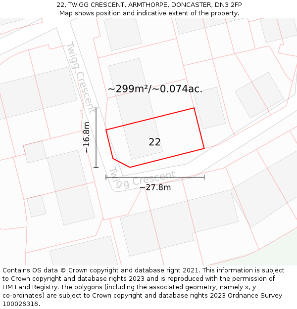 22, TWIGG CRESCENT, ARMTHORPE, DONCASTER, DN3 2FP: Plot and title map