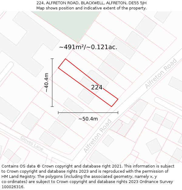 224, ALFRETON ROAD, BLACKWELL, ALFRETON, DE55 5JH: Plot and title map