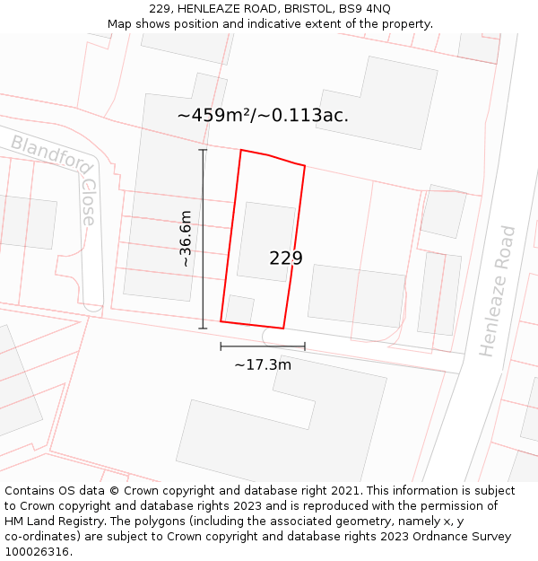 229, HENLEAZE ROAD, BRISTOL, BS9 4NQ: Plot and title map