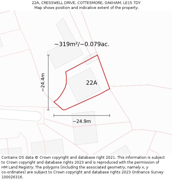 22A, CRESSWELL DRIVE, COTTESMORE, OAKHAM, LE15 7DY: Plot and title map