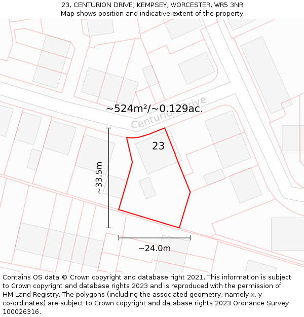 23, CENTURION DRIVE, KEMPSEY, WORCESTER, WR5 3NR: Plot and title map