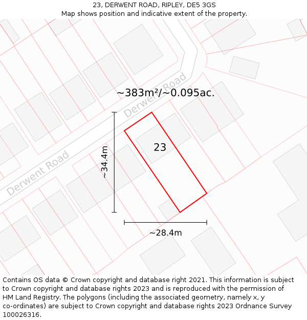 23, DERWENT ROAD, RIPLEY, DE5 3GS: Plot and title map