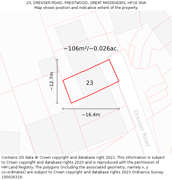 23, DRESSER ROAD, PRESTWOOD, GREAT MISSENDEN, HP16 0NA: Plot and title map