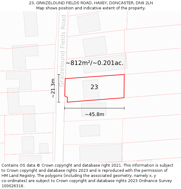 23, GRAIZELOUND FIELDS ROAD, HAXEY, DONCASTER, DN9 2LN: Plot and title map