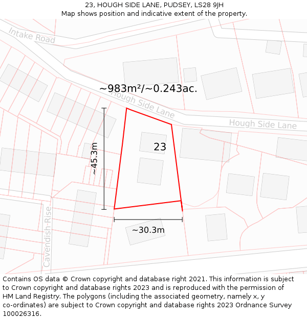 23, HOUGH SIDE LANE, PUDSEY, LS28 9JH: Plot and title map