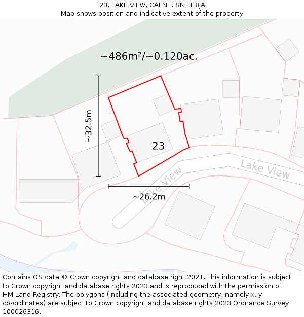 23, LAKE VIEW, CALNE, SN11 8JA: Plot and title map