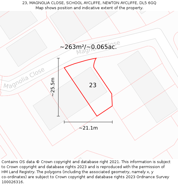 23, MAGNOLIA CLOSE, SCHOOL AYCLIFFE, NEWTON AYCLIFFE, DL5 6GQ: Plot and title map