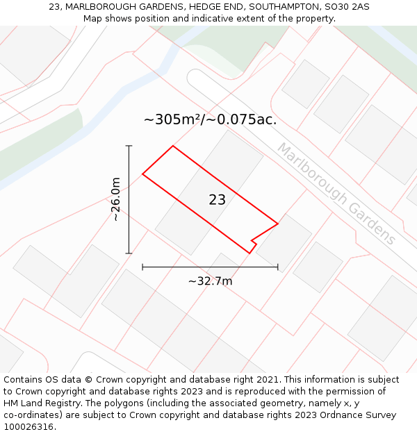 23, MARLBOROUGH GARDENS, HEDGE END, SOUTHAMPTON, SO30 2AS: Plot and title map