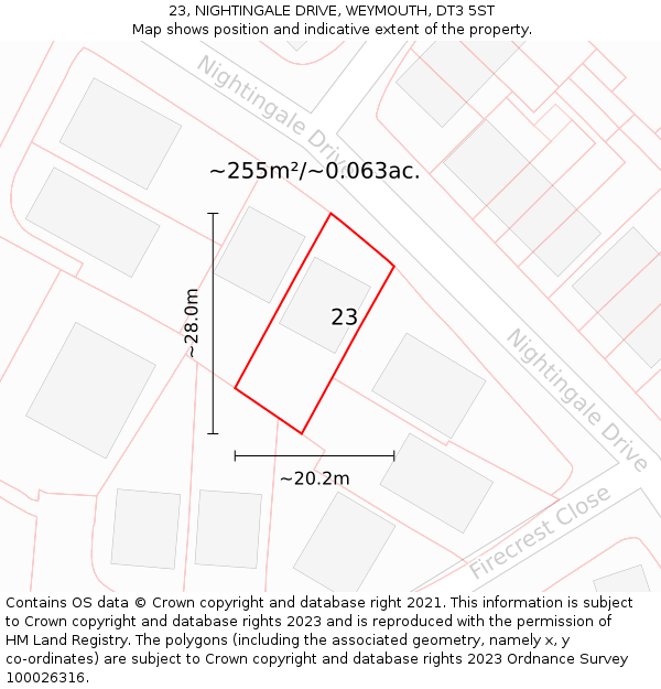 23, NIGHTINGALE DRIVE, WEYMOUTH, DT3 5ST: Plot and title map