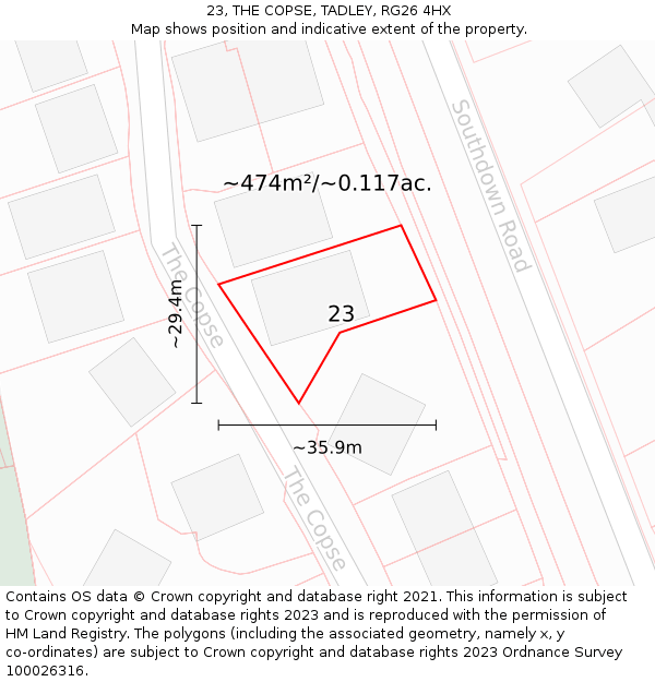 23, THE COPSE, TADLEY, RG26 4HX: Plot and title map