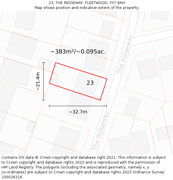 23, THE RIDGEWAY, FLEETWOOD, FY7 8AH: Plot and title map