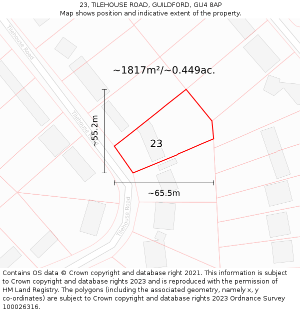 23, TILEHOUSE ROAD, GUILDFORD, GU4 8AP: Plot and title map